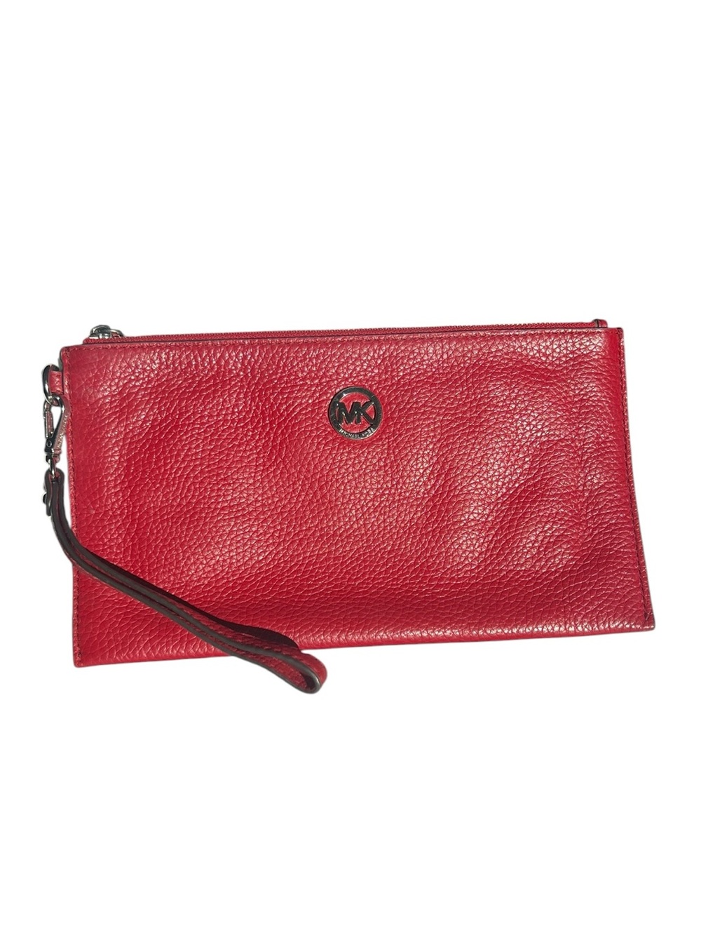 Michael Kors Fulton Lipstick Red Pebbled Leather Large Clutch Wristlet - EUC
